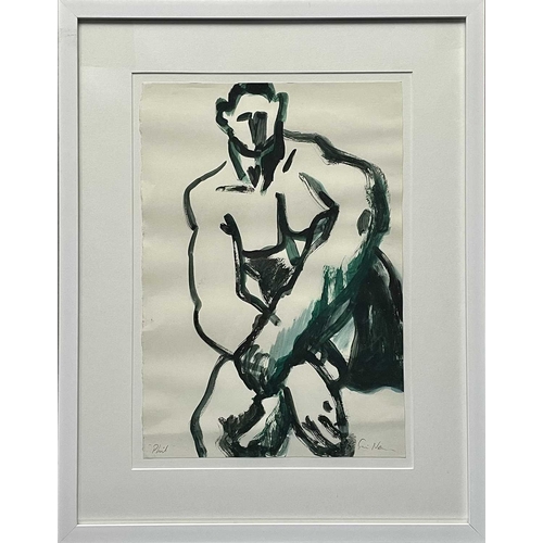 451 - Tim NEWMAN (1956) Seated Figure (Phil) Gouache on paper, signed and inscribed, further signed and in... 