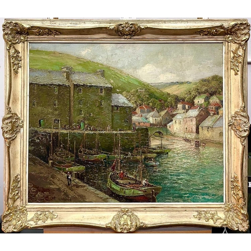 477 - George WALKER Polperro Harbour Oil on canvas, signed, 48.5 x 59cm.