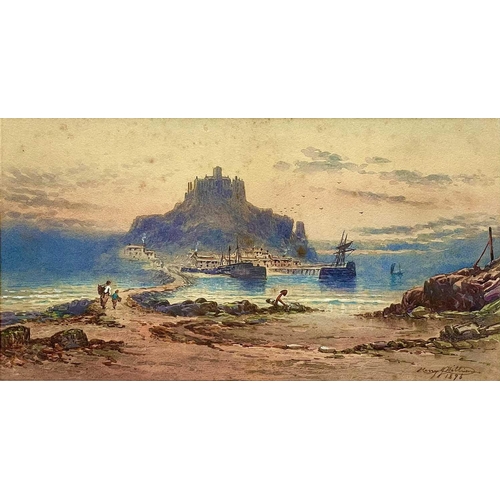 49 - Mary J WILLIAMS St Michael's Mount Watercolour, Signed and dated 1896, 18x26cm