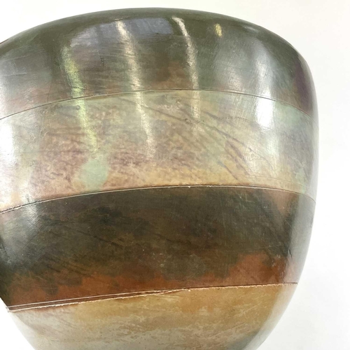 512 - John BEDDING (1947) Striped bowl Raku fired stoneware, impressed makers mark to base, 17cm.