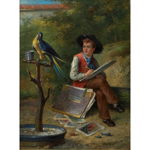 542 - Follower of Augustus Edwin MULREADY (1844-c.1903) The Young Artist Oil on mahogany panel, indistinct... 