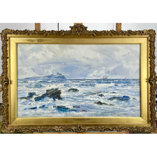 554 - Charles Sim MOTTRAM R.B.A (act. 1876-1919) Coast Scene with Shipping Watercolour, signed and dated 1... 