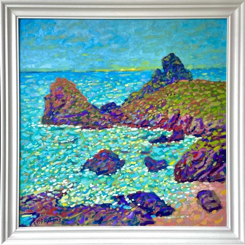 56 - Paul STEPHENS (1957) Kynance Cove, Cornwall Oil on board, signed, further signed and inscribed to ve... 