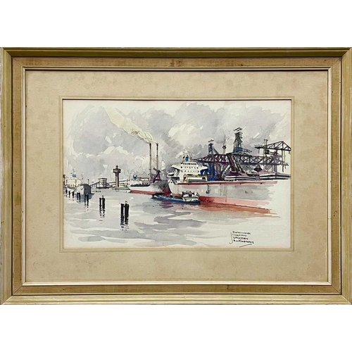 572 - Jan KORTHALS (1916-1972) Buitenhaven Hoogovens Watercolour, signed and inscribed, 33x51cm