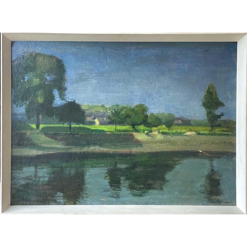 599 - Ruskin SPEAR (1911-1990) River Thames at Barnes, circa 1935  Oil on board 55 x 75cmm Provenance - By... 