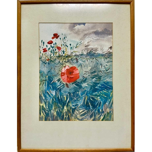 6 - Kurt JACKSON (1961) Poppies in a Landscape, 1985 Watercolour Signed and dated 31.6.85 36 x 27.5cm Pr... 