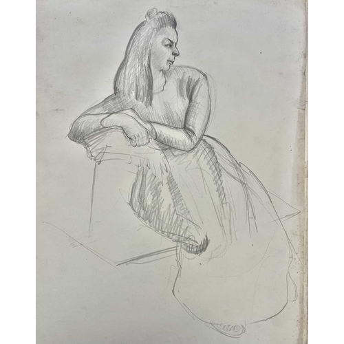 605 - Bernard NINNES (1899-1971) Seated nude Graphite on paper, 56 x 38cm. Together with fifteen other loo... 