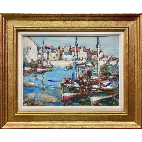 607 - Arthur MACDONALD (act.1906-1943) Fife Harbour, Scotland Oil on board, signed, 25 x 34cm.This bright ... 