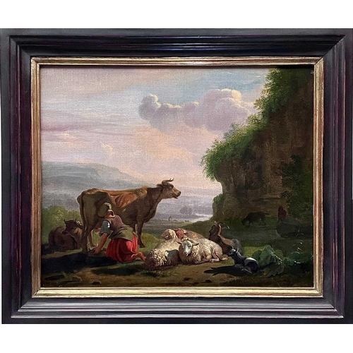 609 - Follower of Balthazar Paul OMMEGANCK (1755-1826) Landscape with Animals Oil on canvas lined, 35x43cm