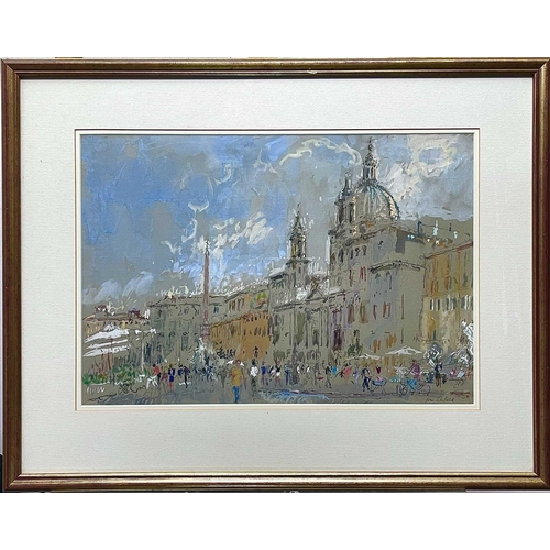 610 - John LINFIELD (1930) Afternoon Piazza, Navona Rome Watercolour on paper, signed, 34 x 48.5cm.