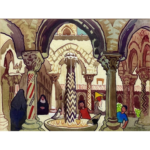 62 - Clare WHITE (1903-1997) Moorish Fountain in the Monreale Cathedral cloisters, Sicily Watercolour, si... 