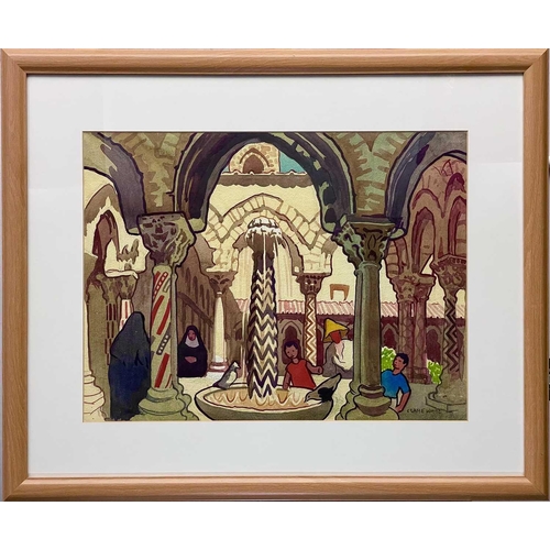 62 - Clare WHITE (1903-1997) Moorish Fountain in the Monreale Cathedral cloisters, Sicily Watercolour, si... 