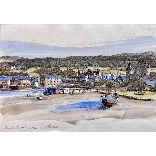 624 - Dorothy BRUCE (XX-XXI) Kirkcudbright Harbour Ink and wash, signed and inscribed, 28 x 40cm.