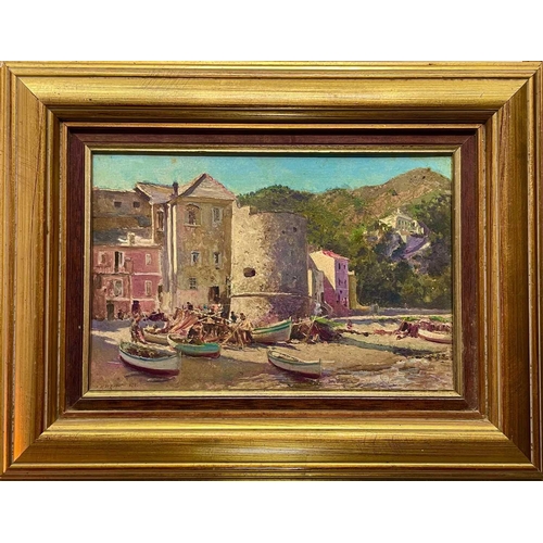 630 - Richard Whatley WEST (1848-1905) Alassio in Liguria (North Italy) Oil on board Signed Artist's label... 