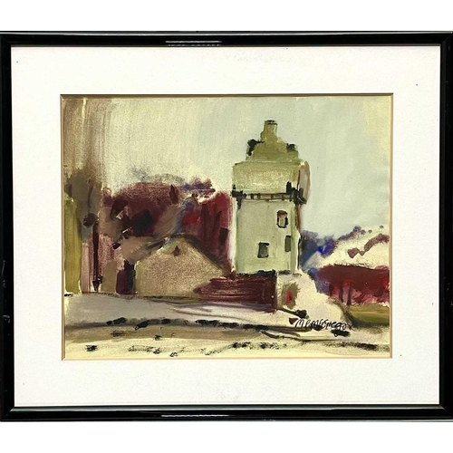 634 - Mhairi MCGREGOR (1971) Saddell Castle Gouache, signed, further signed to verso, 26 x 32cm.