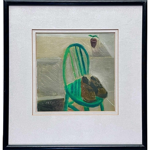 638 - David Ralph SIMPSON (1963) Green Chair Oil on canvas, signed, 17 x 17cm.