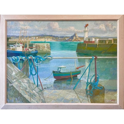 653 - Ken SYMONDS (1927-2010) Newlyn Harbour Oil on canvas, signed, 90 x 121cm.