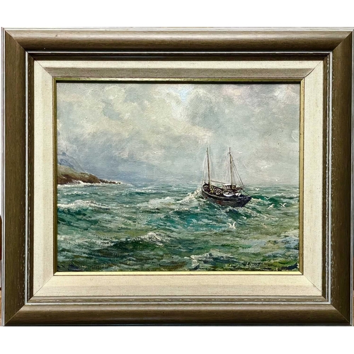 68 - Denys LAW (1907-1981) Fishing Boat Oil on board, signed, 20.5x25.5cm