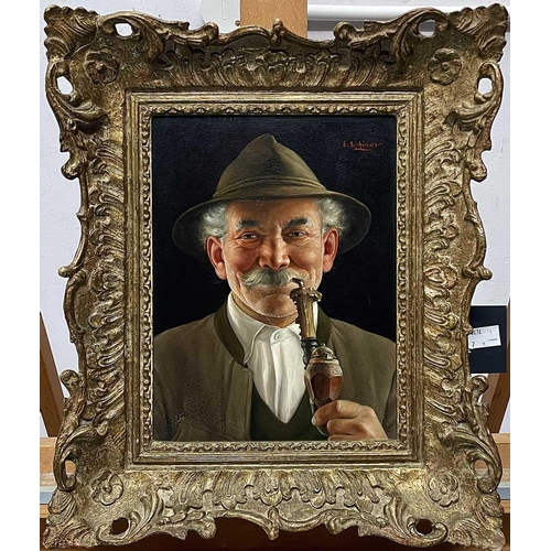 687 - Erwin EICHINGER (1892-1960) Man Smoking Pipe Oil on board, signed, 25.5 x 19cm.The size of the piece... 