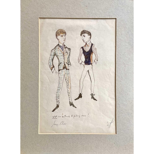 689 - Leslie HURRY (1909-1978) Two Figures (Costume Design) Mixed media, initialled, indistinctly inscribe... 