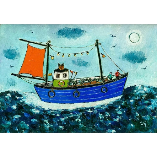 71 - Joan GILLCHREST (1918-2008) Fishing Boat  Oil on board Initialled 12.5 x 17.5cmFrom a private Cornis... 