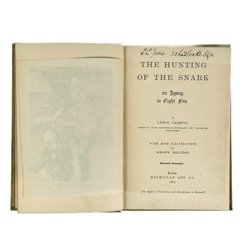 5 - LEWIS CARROLL. 'The Hunting of the Snark'. Eleventh thousand, original pictorial cloth, tear and loo... 