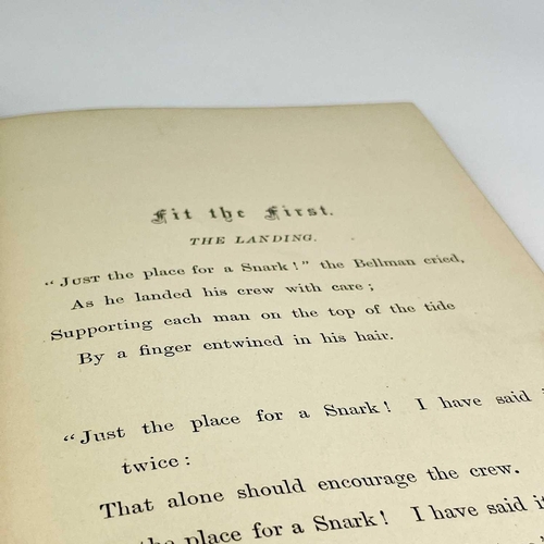 5 - LEWIS CARROLL. 'The Hunting of the Snark'. Eleventh thousand, original pictorial cloth, tear and loo... 