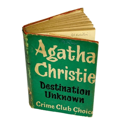 62 - Agatha Christie. 'Destination Unknown'. First edition, original cloth, repairs to unclipped dj, toni... 