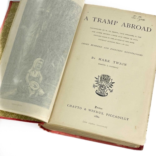 73 - Mark Twain. Eight works. 'A Tramp Abroad,' first UK edition, orginal cloth with staining and rubbed,... 