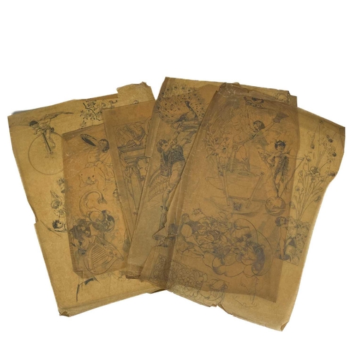 215A - A set of Late 19th/ Early 20th century humorous graphite studies. Graphite, on thin brown paper (pot... 