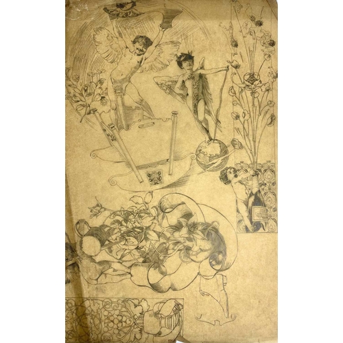 215A - A set of Late 19th/ Early 20th century humorous graphite studies. Graphite, on thin brown paper (pot... 