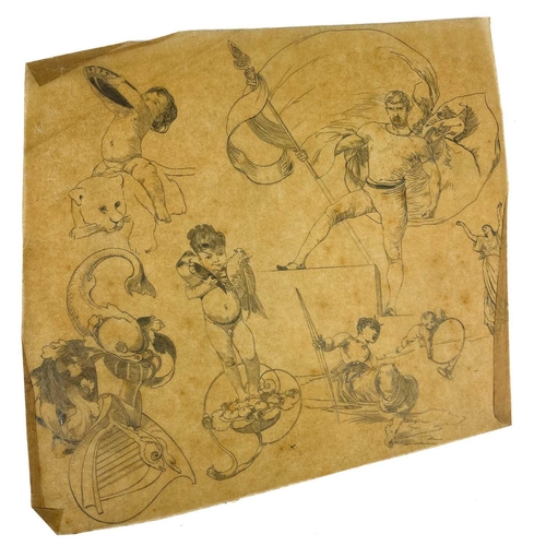 215A - A set of Late 19th/ Early 20th century humorous graphite studies. Graphite, on thin brown paper (pot... 