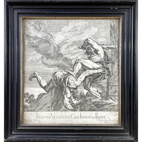 217 - Valentin LEFEBVRE(c.1642-1682) after Titian Cain slaying Abel Engraving 32.5cm x 30cm Editions found... 