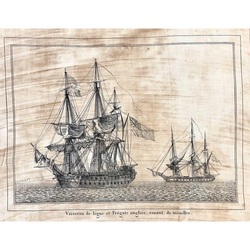 219 - After Jean Jérôme BAUGEAN(c.1764-c.1830) English Frigate just Anchored and the frigate of The United... 