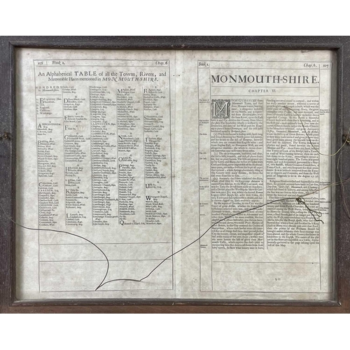 229 - JOHN SPEED. 'The Countye of Monmouth'. Engraved map, inset town plan of Monmouth, large strapwork ca... 