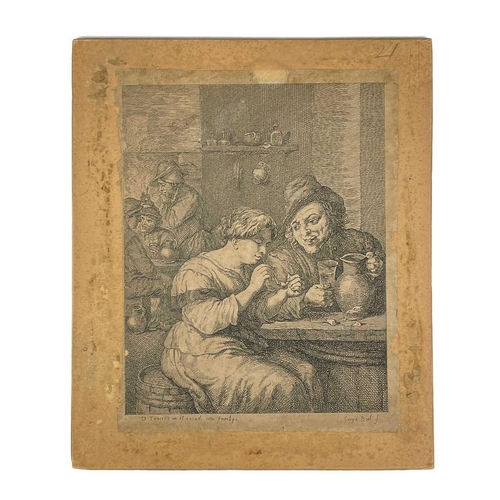 230A - Coryn BOEL(c.1620-1688) A Tavern Scene After David Teniers Engraving Paper pasted onto board Nibbles... 