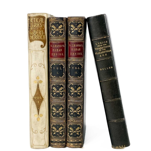 24 - Bindings. A handsome set of nine works by Charles Dickens, half black calf with marbled boards and c... 