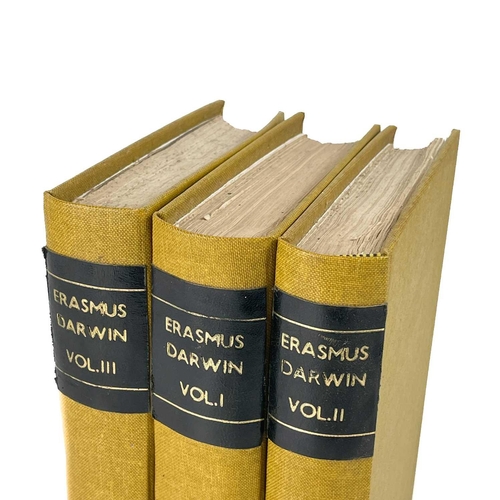 292 - ERASMUS DARWIN. 'The Poetical Works of ....' Three vols, rebound in mustard buckram, worm hole damag... 