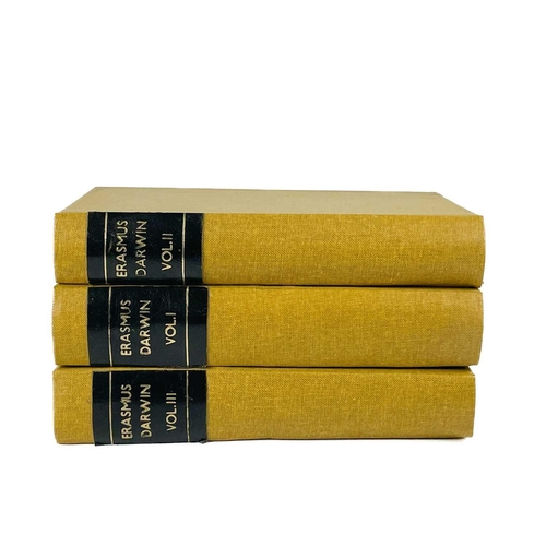 292 - ERASMUS DARWIN. 'The Poetical Works of ....' Three vols, rebound in mustard buckram, worm hole damag... 