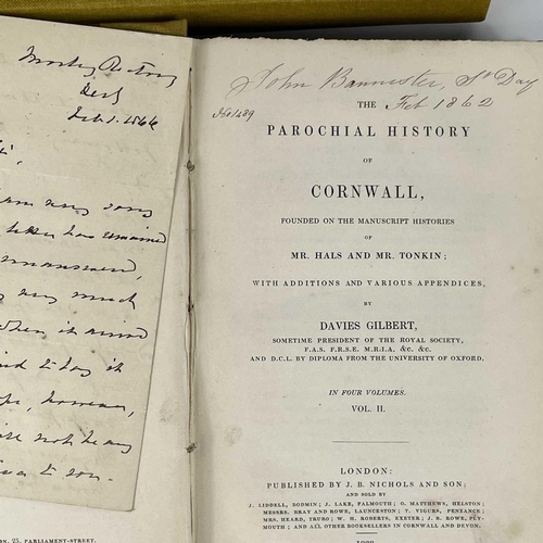 302 - Cornwall Interest. Eight works. DAVIES GILBERT. 'The Parochial History of Cornwall,' lacks vol I (of... 