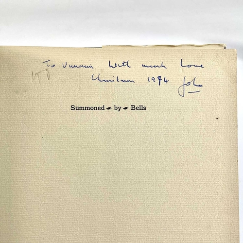 338 - JOHN BETJEMAN. 'Summoned By Bells,' Flat signed and inscribed by author, reprint, water damage to bo... 