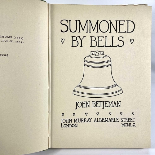 338 - JOHN BETJEMAN. 'Summoned By Bells,' Flat signed and inscribed by author, reprint, water damage to bo... 