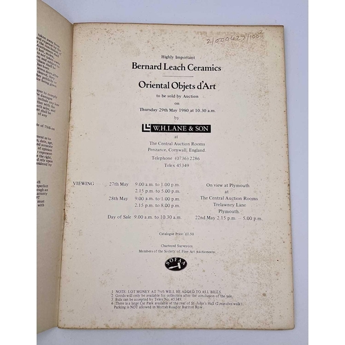 359 - BERNARD LEACH 'W H Lane & Son Auction Catalogue.' 'Bernard Leach Ceramics/Oriental Objets d'Art.' Il... 