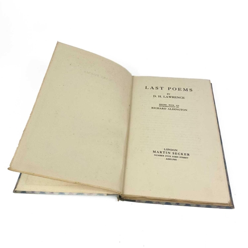 438 - Ruth MANNING-SANDERS. D. H. LAWRENCE. 'Last Poems,' first eition, edited by Richard Aldington, origi... 