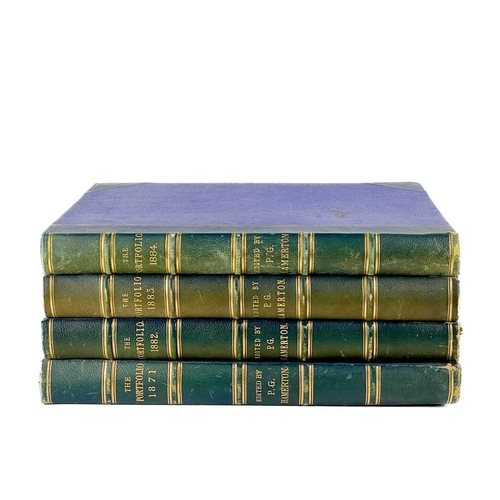 445 - 'A Portfolio: An Artistic Periodical'. Four uniformely bound volumes, half blue morocco with blue bo... 