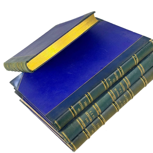 445 - 'A Portfolio: An Artistic Periodical'. Four uniformely bound volumes, half blue morocco with blue bo... 