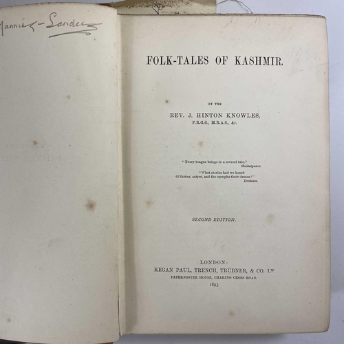 445a - Ruth MANNING-SANDERS. Rev J. HINTON KNOWLES. 'Folk-Tales of Kashmir,' second edition, original cloth... 