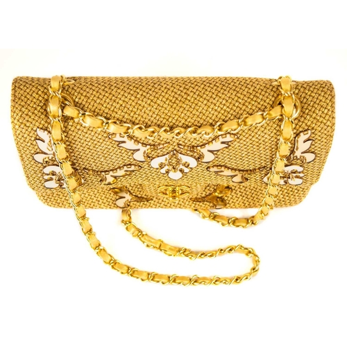 327 - A Chanel gold woven raffia 'Cruise Collection' medium classic double flap bag. Circa 2012-13, with g... 