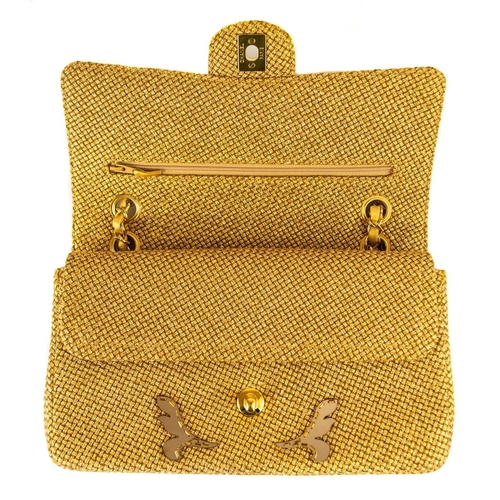 327 - A Chanel gold woven raffia 'Cruise Collection' medium classic double flap bag. Circa 2012-13, with g... 