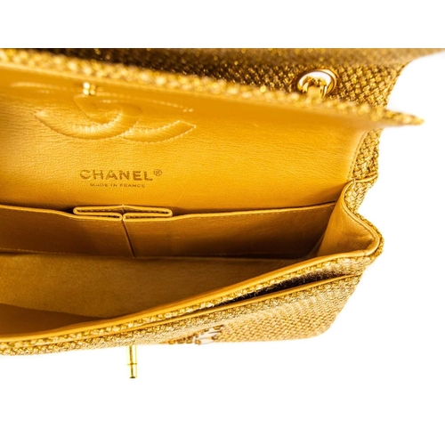 327 - A Chanel gold woven raffia 'Cruise Collection' medium classic double flap bag. Circa 2012-13, with g... 
